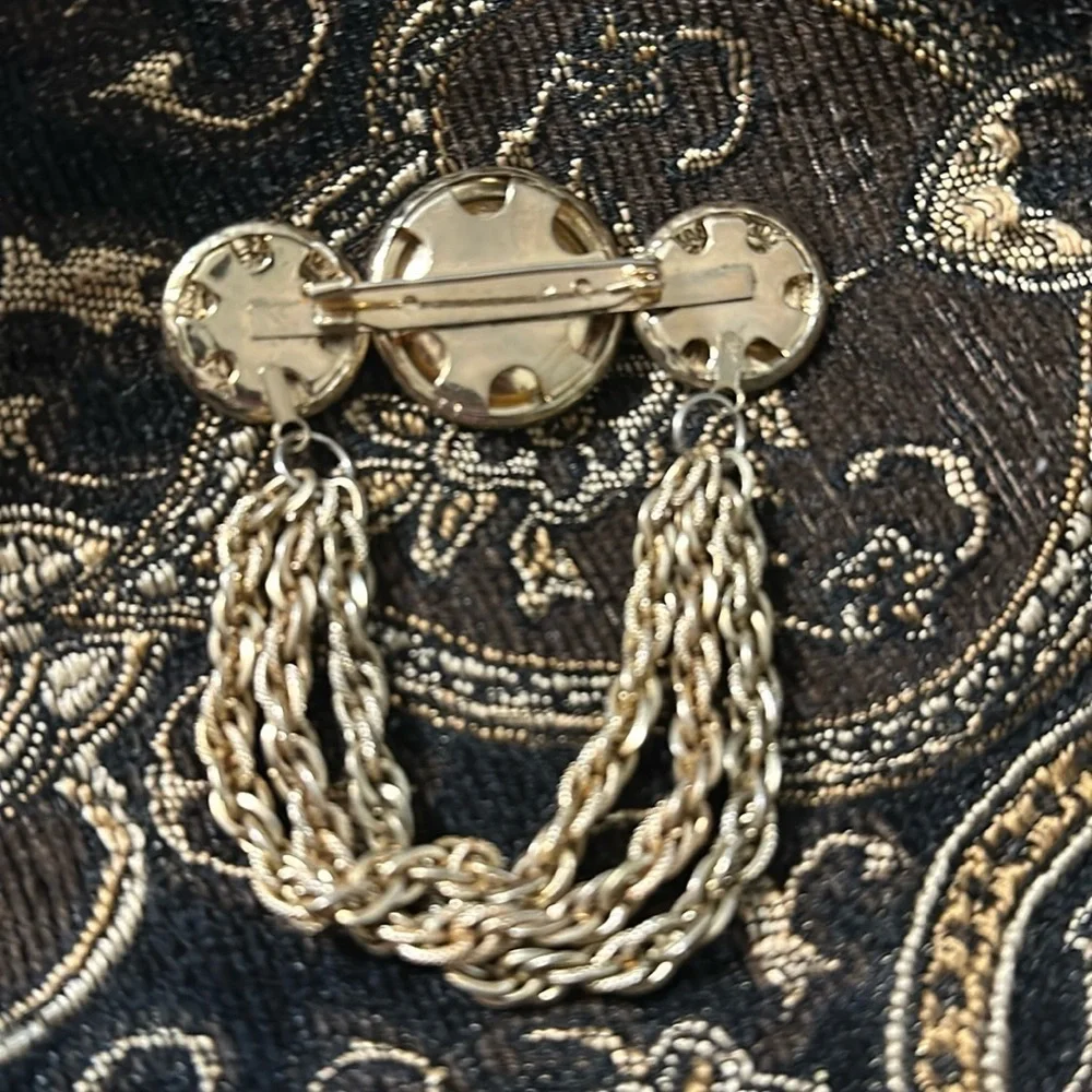 Vintage Brooch Republique Francaise Coins Dangle Chains Goldtone 3
